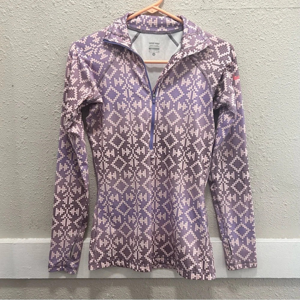 Nike Pro Hyperwarm Dri Fit Half Zip Long Sleeve Purple Pullover Small
